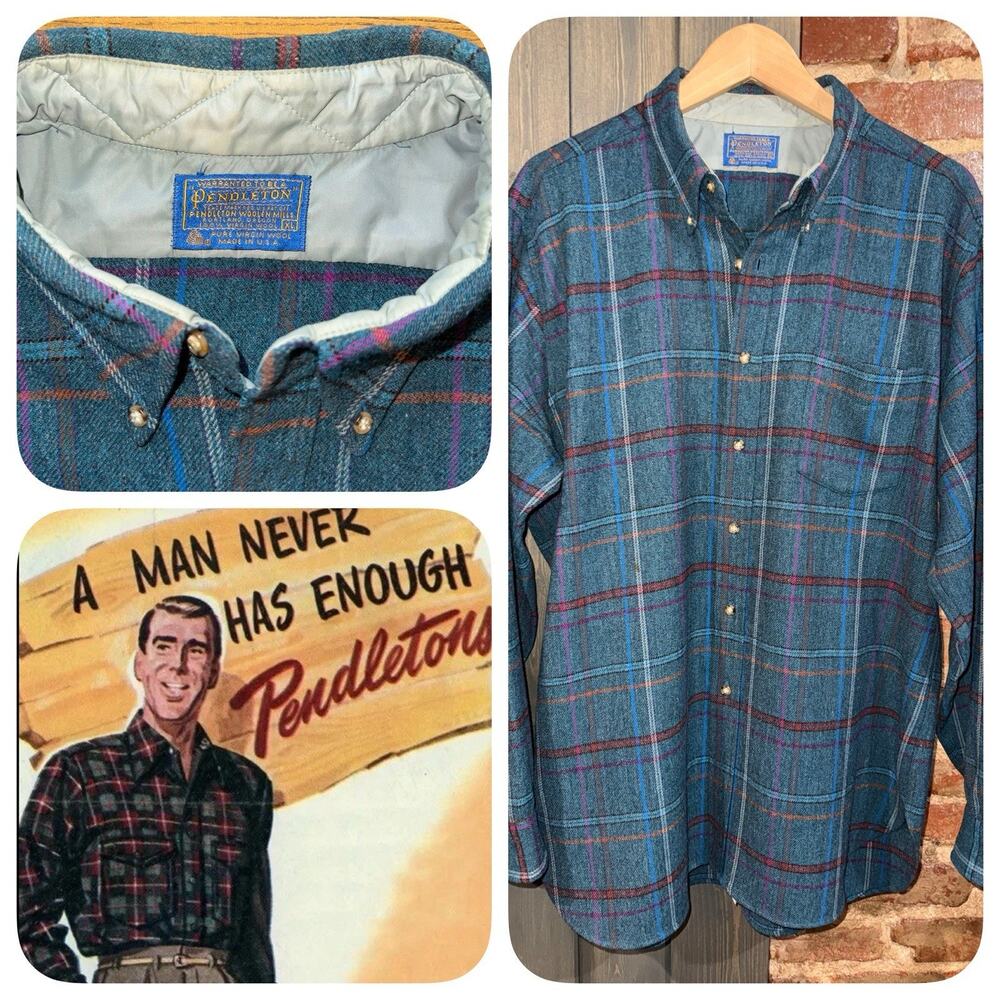 RARE Plaid Colors- Pendleton Virgin Wool Teal Multicolor Flannel Shirt Sz XL EUC
